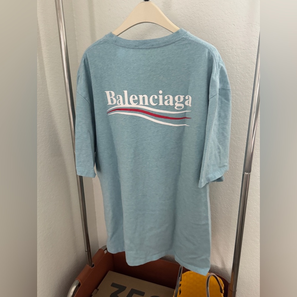 Balenciaga Sky Blue Oversized Logo T-Shirt｜L